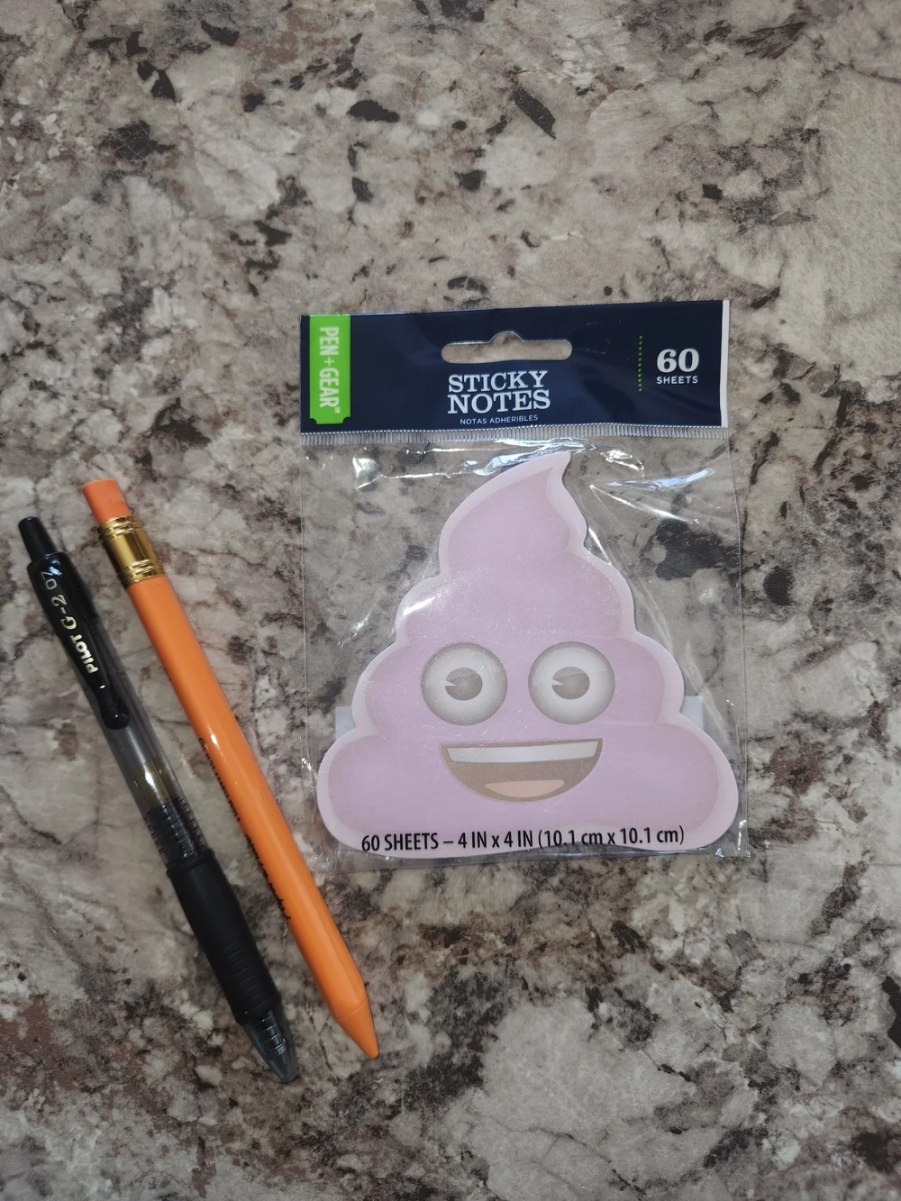 Sticky Notes Poop Emoji Shape With Pen And Pencil